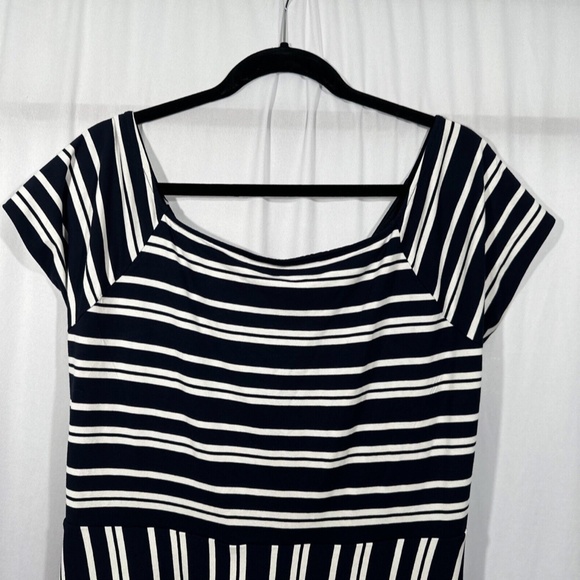 NWT $70 LOFT Plus [ 16 16W‎ ] Striped Wrap Back Flare Dress in Blue White #T1512 - Picture 10 of 15